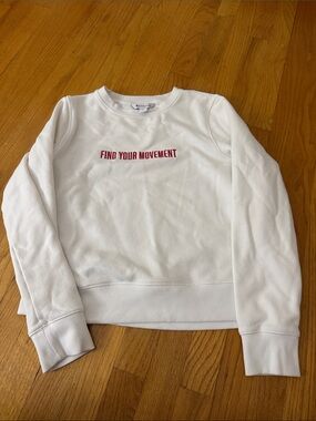 Athleta White Crewneck Sweatshirt with Red 'Find Your Movement' Text